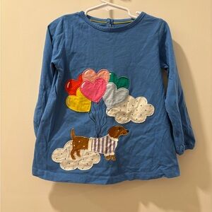 Boden Blue Long Sleeve Tee with Colorful Balloon and Dog Design, Valentine’s Day